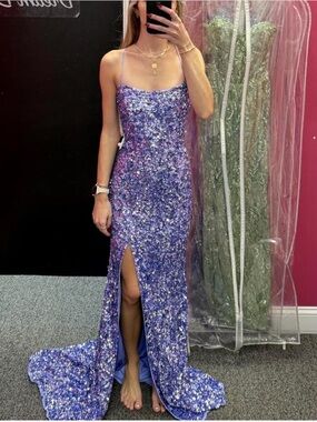 Amarra Lavender Sequin Slit Gown